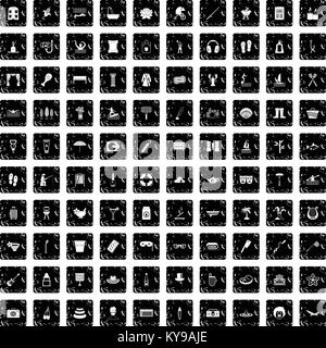 100 recreation icons set in grunge style isolated vector illustration Stock Vector