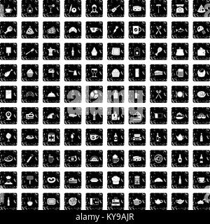 100 restaurant icons set in grunge style isolated vector illustration Stock Vector