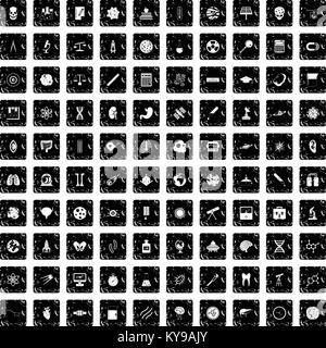 100 science icons set in grunge style isolated vector illustration Stock Vector