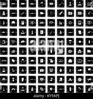 100 war icons set in grunge style isolated vector illustration Stock Vector