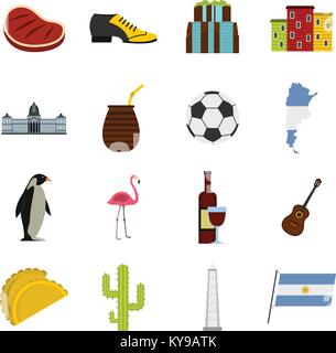 Argentina travel items icons set in flat style isolated vector illustration Stock Vector