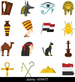 Egypt travel items icons set in flat style isolated vector illustration Stock Vector