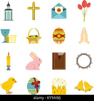 Easter items icons set in flat style isolated vector illustration Stock Vector