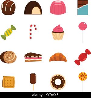 Sweets and candies icons set in flat style isolated vector illustration Stock Vector