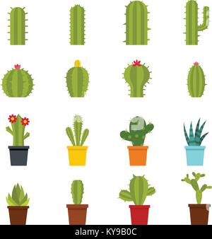 Different cactuses icons set in flat style isolated vector illustration Stock Vector