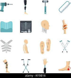 Orthopedics prosthetics icons set in flat style isolated vector illustration Stock Vector