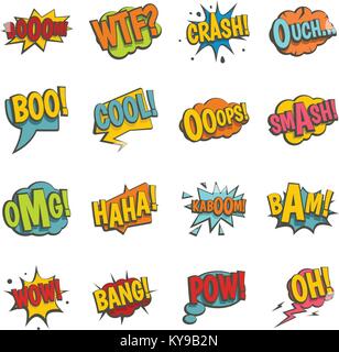 Comic colored sound icons set in flat style isolated vector illustration Stock Vector