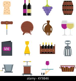 Wine icons set in flat style isolated vector illustration Stock Vector
