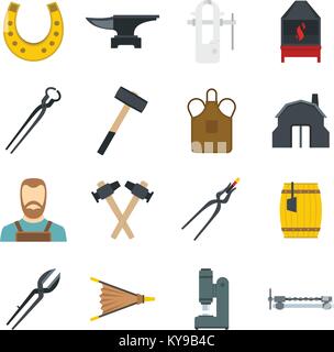 Blacksmith icons set in flat style isolated vector illustration Stock Vector