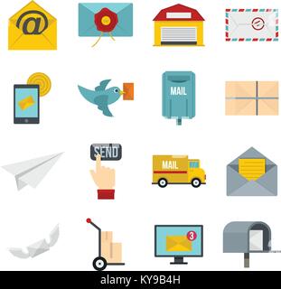 Poste service icons set in flat style isolated vector illustration Stock Vector
