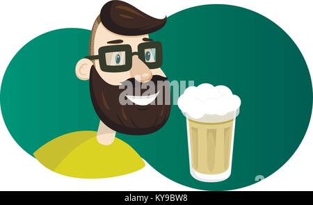 Man with beard in the form of hop vector illustration. Craft beer ads Stock Vector