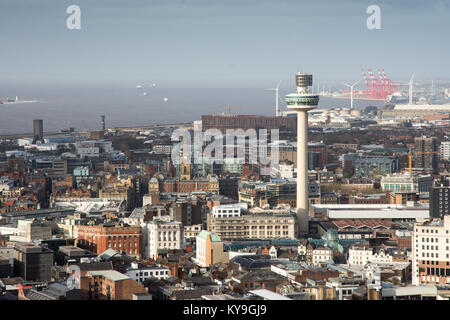 Liverpool, England, UK - November 9, 2017: Radio City Tower rises above the cityscape of Liverpool City Centre. Stock Photo