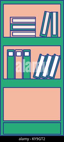 full color education bookcase with books and folder documents Stock Vector