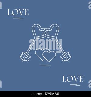 Cute vector illustration of love symbols: heart key icon and two hearts. Romantic collection. Design for banner, flyer, poster or print. Stock Vector
