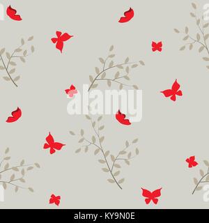 seamless pattern with butterflies and branches Stock Vector