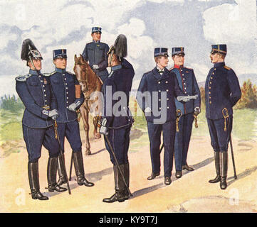 Illustration of Swedish Army uniforms, showing design, rank ...