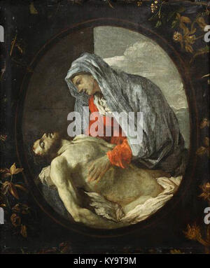 a representation of the Virgin Mary mourning over the dead body of ...