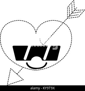 dotted shape happy heart with arrow kawaii and arms Stock Vector Image ...