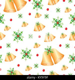 seamless pattern with Christmas bells and mistletoe Stock Vector