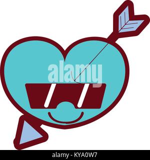 line happy heart with arrow kawaii and sunglasses Stock Vector Image ...