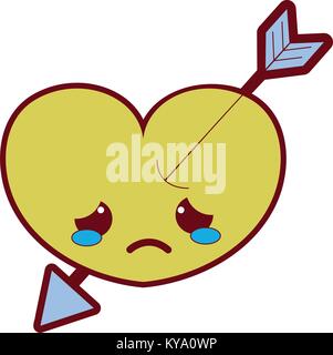 line color crying heart with arrow kawaii and legs Stock Vector Image ...