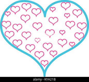 color line hearts design inside big heart decoration Stock Vector