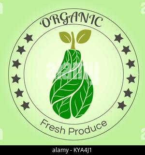 Beautiful logo badge design - leafs in pear shape for organic products branding and advertisement Stock Vector