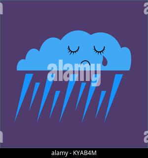 Raining - Sad emoji weather icon - simple vector illustration Stock Vector