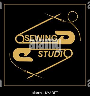 Tailor shop elegant logo design - simple geometric safety pins in gold and black colors Stock Vector