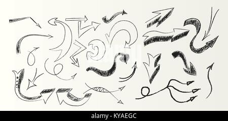 Set of 25 different hand drawn vector arrows for design projects Stock Vector