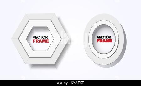 Set of two modern white frames hanged on wall - vector mockup Stock Vector