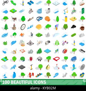 100 beautiful icons set in isometric 3d style for any design vector illustration Stock Vector