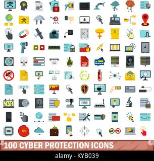 100 cyber protection icons set in flat style for any design vector illustration Stock Vector