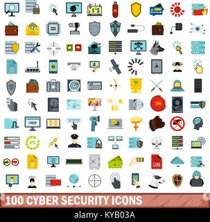100 cyber security icons set in flat style for any design vector illustration Stock Vector
