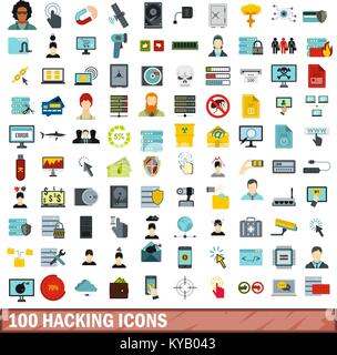 100 hacking icons set in flat style for any design vector illustration Stock Vector
