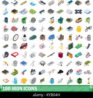 100 iron icons set in isometric 3d style for any design vector illustration Stock Vector