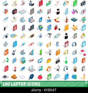 100 laptop icons set in isometric 3d style for any design vector illustration Stock Vector