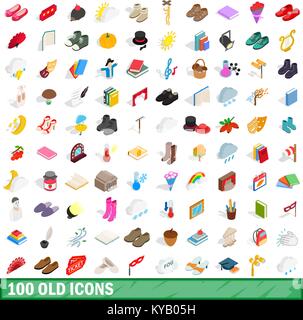 100 old icons set in isometric 3d style for any design vector illustration Stock Vector