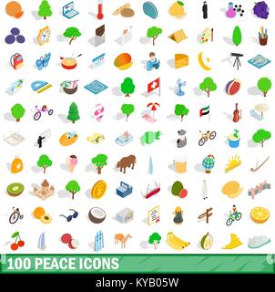100 peace icons set in isometric 3d style for any design vector illustration Stock Vector