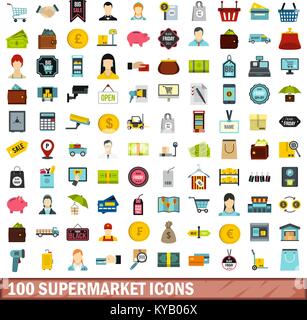 100 supermarket icons set in flat style for any design vector illustration Stock Vector