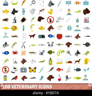 100 veterinary icons set in flat style for any design vector illustration Stock Vector