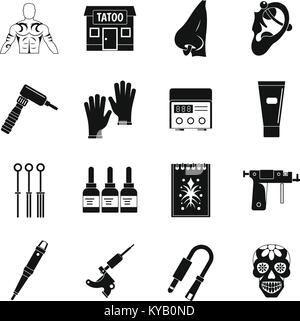 Tattoo parlor icons set. Simple illustration of 16 tattoo parlor vector icons for web Stock Vector