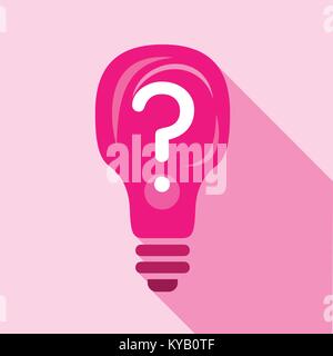 Pink light bulb with question mark inside icon. Flat illustration of pink light bulb with question mark inside vector icon for web Stock Vector