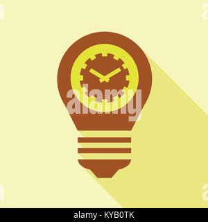 Brown bulb with clock inside icon. Flat illustration of brown bulb with clock inside vector icon for web Stock Vector