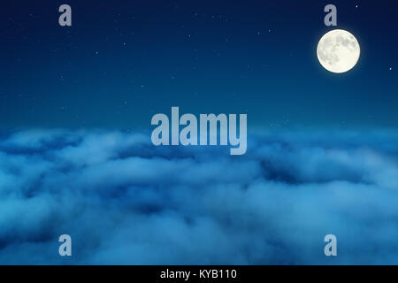 Night sky with stars and moon over the clouds. Stock Photo