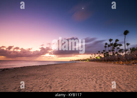 Carribean vacation, beautiful sunrise over tropical beach in Punta Cana Stock Photo