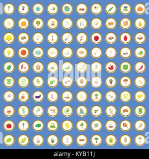 100 agriculture icons circle set on blue background cartoon style vector illustration Stock Vector