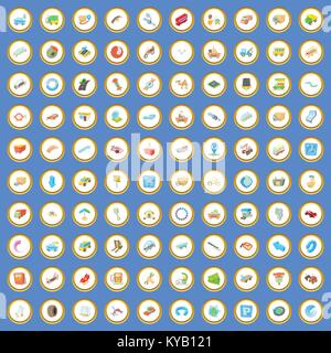 100 autoservice icons circle set on blue background cartoon style vector illustration Stock Vector