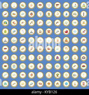100 building icons circle set on blue background cartoon style vector illustration Stock Vector