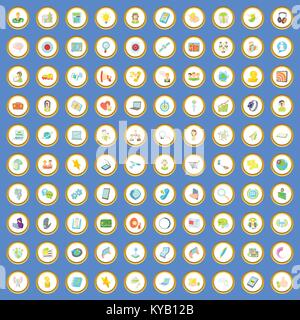 100 call service icons circle set on blue background cartoon style vector illustration Stock Vector